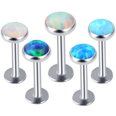 China Stainless Steel Punk Body Piercing Jewelry Threaded Labret Lip Ring With Opal for sale