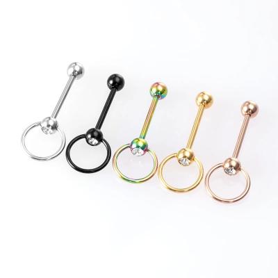 China 14G Tongue Piercing Barbell CZ Crystal Captive Bead Ring Hoop Stainless Steel CBR Punk Tongue Bars Rings For Women for sale