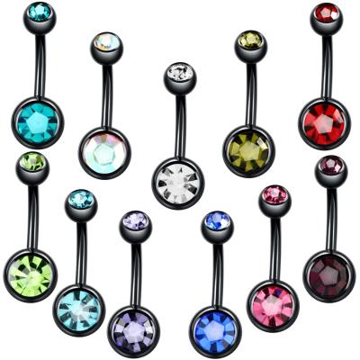 China Punk Stainless Steel Navel Piercing With Black Zircon Double Balls Belly Bars Button Rings Piercing Body Jewelry For Women Gift for sale