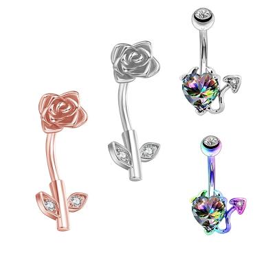 China Punk Devil Heart Belly Button Rings Piercing Iridescent Jewelry Navel Barbells CZ Body Piercing Ring for sale