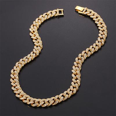 China Punk Hiphop Choker Chain Necklace 13mm Hip Hop Cuban Link Iced Out Banger Crystal Necklace Fashion Bling Rhinestone Jewelry Gift for sale