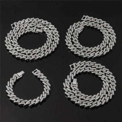 China Hiphop Hip Hop Iced Out 15MM Miami Restriction Chain CZ Bling Paved Cuban Hitter Necklaces With Bracelet For Men Jewelry Choker for sale