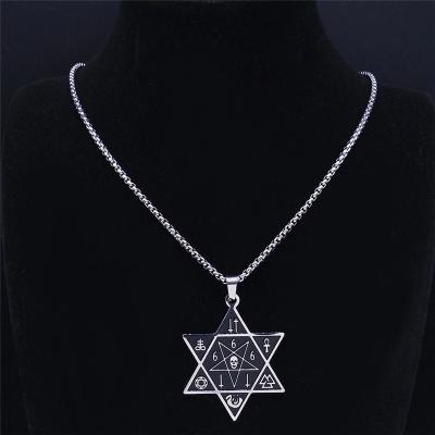 China Satan Skull Hexagram Stainless Steel Necklaces Punk Black Silver Color Inverted Star Pentagon Necklace Jewelry for sale