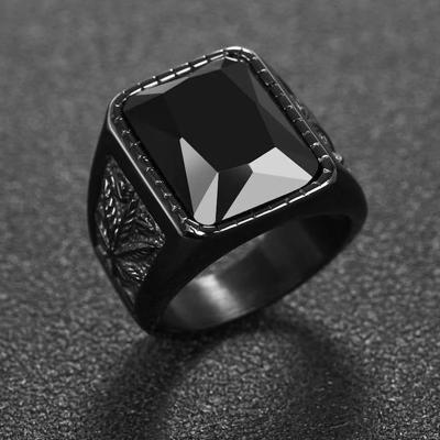 China Trendy Punk Men Adjust Black Red Stone Ring Titanium Steel Retro Signet Ring Rock Punk Male Jewelry for sale