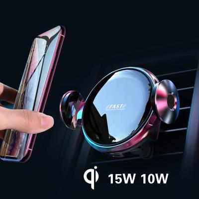 China Led Lights with Logo/Infrared Sensor Cell Phone Mount Self-Fixing Auto Auto Maintaining kc Mobile Smart Holder QI 10w 15w Car Charging Fast Wireless Charger for sale