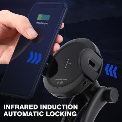 China Hot Selling Infrared Sensor Auto Clamp Automatic Mobile Mount Clamping Car Charger Qi Wireless Phone Bracket for sale