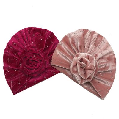 China Custom Plush Velvet Wholesale Baby Flower Scarf Autumn Winter Hats Bucket Hat Corduroy For Girls for sale