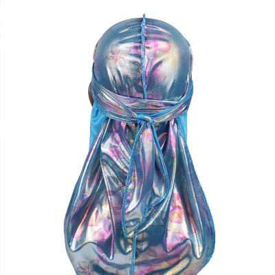 China High Quality Shinning Colorful Fashinable Durag Hair Accessories Custom Laser Silky With Custom Flower Printing for sale