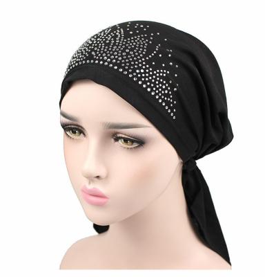 China Fashion Gift Rhinestone Headwear Turban Hijab Underscarf Islamic Muslim Women Hat Inner Malaysia Hijab Hood Hats for sale