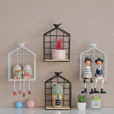 China Storage Iron Wood Art Bird Grid Wall Shelf Combination Wall Hanging Living Room Simple Bedroom for sale