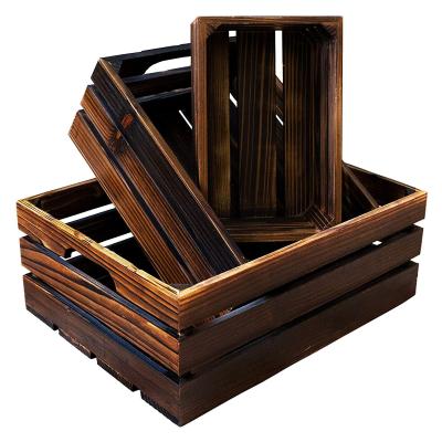 China Wall Mounted Wooden Box Stocked Wooden Crate Basket Nesting Wooden Crates For Storage Display Risers for sale