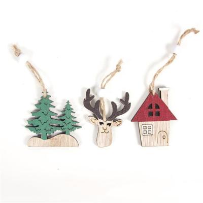 China Hot Selling Wooden Craft Christmas Decoration Car Deer Christmas Tree Decoration Pendant 3 Pcs for sale