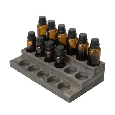 China Sustainable Raw 3-Tier Gray Wood 17-Bottle Essential Oil Display Stand for sale