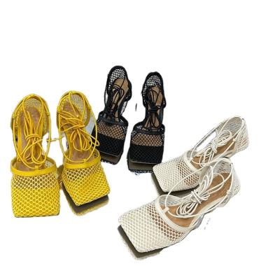 China New Design Summer Ankle Strap Sexy Lace Up High Heel Sandals Sweat-absorbent Adjust Toe Mesh Shoes Heels For Women for sale