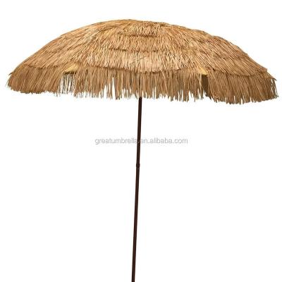 China Large 2.4meter 10ribs Steel Frame Furniture Palapa Polynesian Dancing Tiki Garden Parasol Hawaiian Umbrella Outdoor Durable Artificial Synthetic Thatch for sale