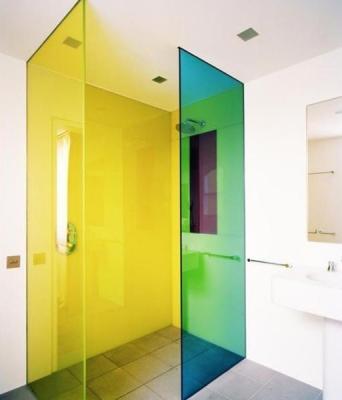 China Colored Frameless Shower Enclosure Orange Green Frameless Shower Glass for sale