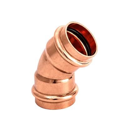 China Plumbing Water Manufacturer EN1254 45 Degree Elbow V Profile Press Copper Fittings for Plumbing and Heating for sale