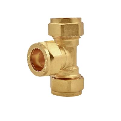 China Chilled water systems Free Sample Three Joint Brass Tee Fittings Lead Free Plumbing Fittings Brass for Copper Pipes for sale