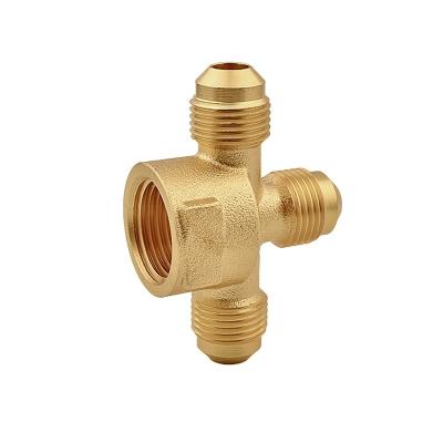 China OEM Brass Female Thread Cross 4 Ways Flare Barrel Tube Union Straight Fittings for Air Conditioner Equal/Reducing for sale