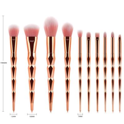 China Angular Blush 2021 10pcs Makeup Brush Set Plastic Handle Plastic Synthetic Hair Gold Color for sale