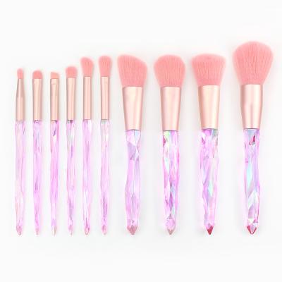 China 2021 9pcs Diamond Base Convenient Crystal Makeup Brush With Snap Handle With PU Bag Makeup Brush for sale