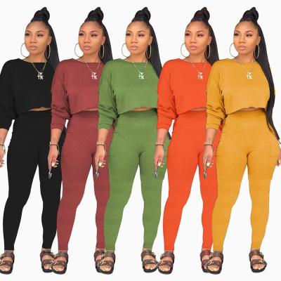 China Breathable Solid Color 2 Piece Outfit Set Two Piece Long Sleeve Spring 2020 Women Set Active for sale