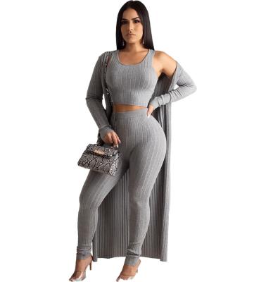 China 2020 Breathable Three Piece Crop Tops Fashion Sexy Rib Knit Long Sleeve 3 Set Cardigans Ladies Winter Coat Autumn Clothing For Women for sale