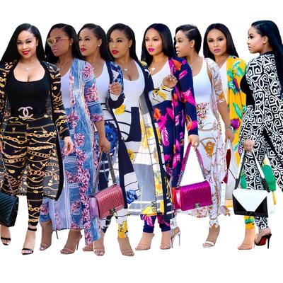 China Ecoparty Breathable Women Top Selling Fashion Full Sleeve Gold Chain Print Cloak+pants Set Clothes 2pcs Set Suit Outfits XXXXL for sale