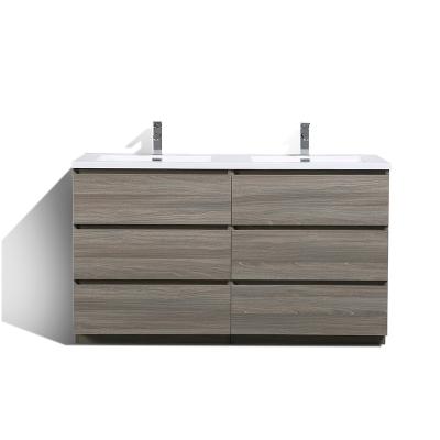 China 2021 Eco-friendly Designs 60in Modern Bathroom Furniture Double Sink Vanity Floor Standing Bath Vanity for sale