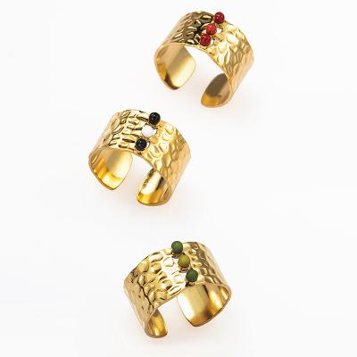 China Romantic Wholesale Vintage Style 18K Gold Plated Stainless Steel Gemstone Open Adjustable Ring for sale