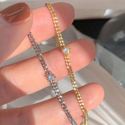 China Romantic Hip Hop 925 Sterling Silver Gold Plated Diamond Cuban Link Chunky Chain Bracelet For Women Girls for sale