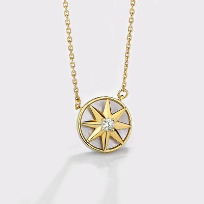 China Gold Plated Shell Diamond Rotating Eight-pointed Star Sterling Silver Pendant Necklace Romantic Luxury Jewelry 925 In Stock for sale