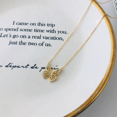 China Best Selling Romantic Gold Plated Butterfly Diamond Zircon Choker 925 Sterling Silver Pendant Necklace for sale