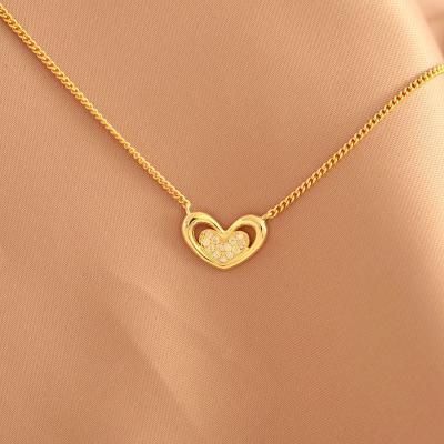 China New Arrival Romantic Gold Plated Diamond 925 Sterling Silver Heart Choker Pendant Necklace For Women Girls for sale