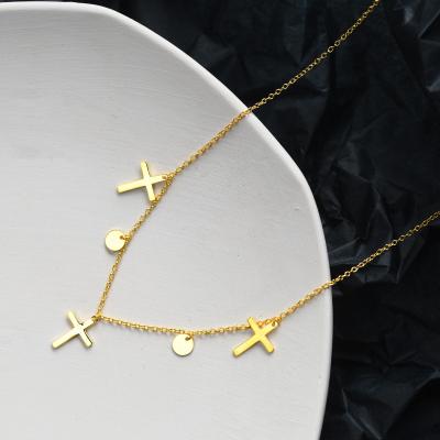 China 2021 Durable New Arrival 925 Sterling Silver Gold Plated Disc Cross Tassel Pendant Necklace for sale