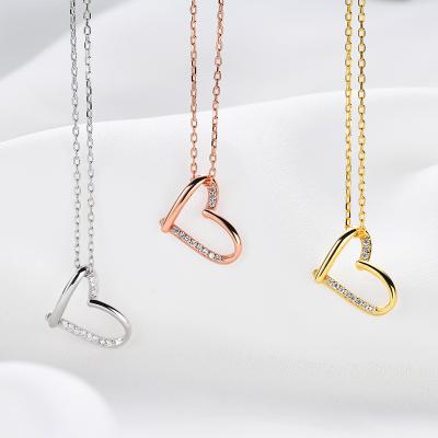 China Romantic Fine Jewelry Gold Plated Heart CZ Choker 925 Sterling Silver Pendant Necklace for sale