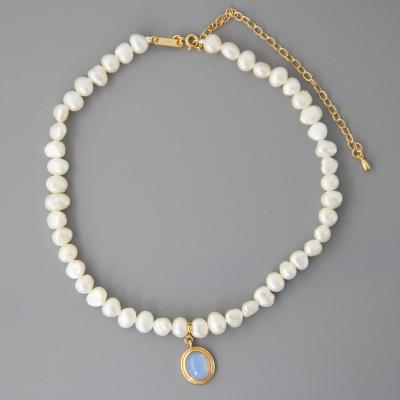 China Luxury High Quality Freshwater Pearl 925 Sterling Silver Baroque Moonstone Pendant Necklace for sale