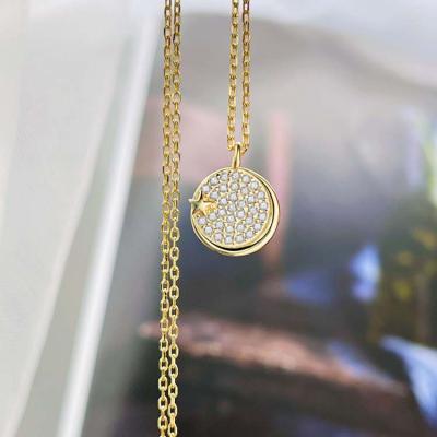 China 2021 New Arrival 925 Sterling Silver Gold Plated Star Starry Sky Romantic Pave Zircon Disc Pendant Necklace for sale