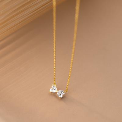 China Romantic Fine Jewelry 925 Sterling Silver Gold Plated Heart Bow Diamond Necklace for sale