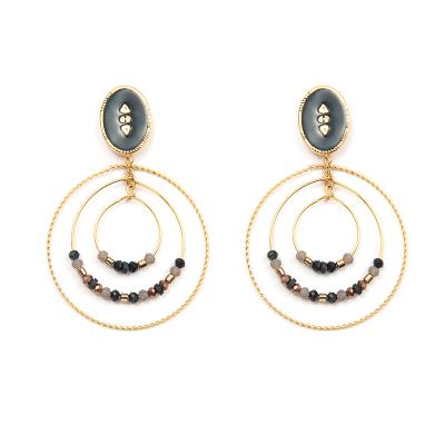 China FASHIONABLE French Style Stainless Steel Gold Plated Circle Gemstone Exaggerated Layered Drop Earrings for sale