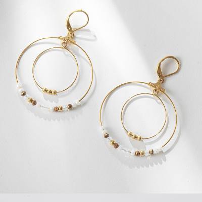 China FASHIONABLE Wholesale Stainless Steel Gold Plated Double Hoops Earrings With Pearls for sale