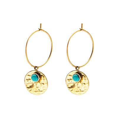 China FASHIONABLE High Quality Stainless Steel Gold Plated Gemstone Circles Disc Dangle Drop Earrings for sale