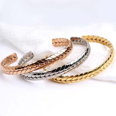 China High Quality Fashion Jewelry Stainless Steel Gold Plated Wheat Ears Couple Open Bangle for sale