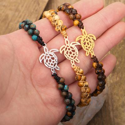 China High quality Bohemian style double layer gemstone homemade woven bracelet with turtle for sale