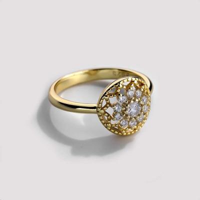 China High Quality Vintage Jewelry 925 Sterling Silver Gold Plated Hollow Flower Diamond Ring for sale