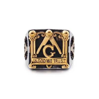 China Fashionable Stainless Steel Masonic Freemason Jewelry Two Tone Chunky Personality Ring For Men for sale