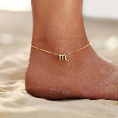 China CLASSIC Tasty Gold Plated Stainless Steel Zodiac Sign Charm Anklet Chain For Women Girls for sale