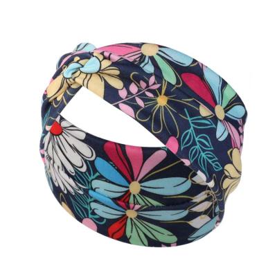 China Street Style Wholesale Elastic Wide Twisted Floral Headband Workout Hair Bands for sale