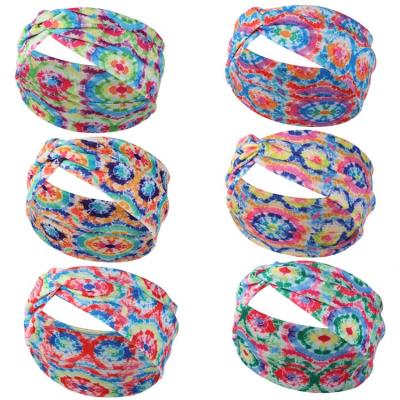 China Wholesale Soft Dyed Knotting Elastic Women Wide Twist Headbands Yoga Workout Hair Band for sale