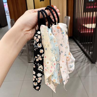 China Floral Elastic Hair Scrunchies Hair Scrunchies Ponytail Ties Ropes Floral Elastic Hair Ribbons With Bow for sale